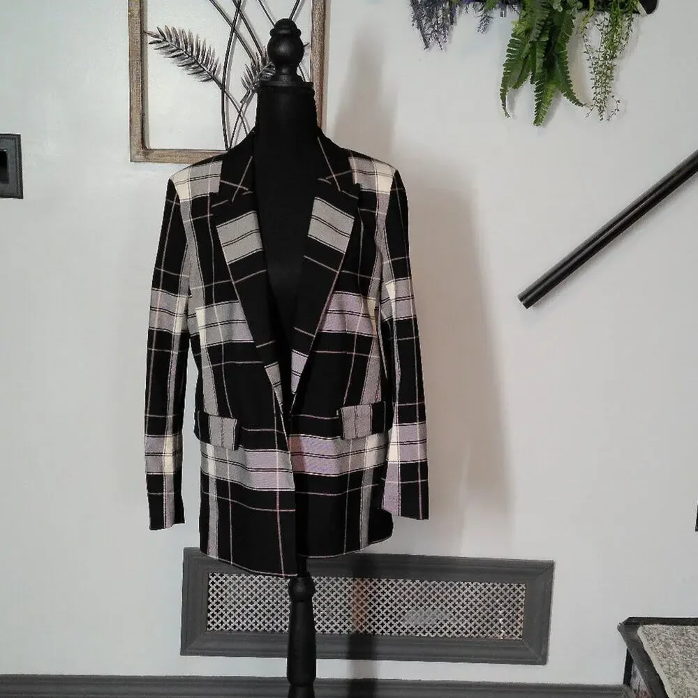 H&M Black Gray Plaid Blazer Jacket Women’s Size 8